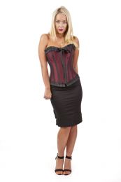 Lily overbust zip up corset in burgundy taffeta