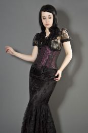 Daisy underbust burlesque corset in magenta scroll brocade
