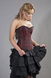 Elegant overbust steel boned corset in red brocade