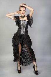 Emily overbust burlesque corset in silver king brocade
