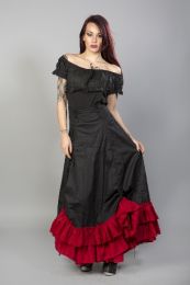 Shayna victorian maxi skirt in black cotton red frill 