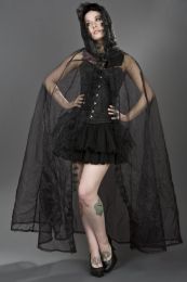 Hooded victorian gothic cape in black organza