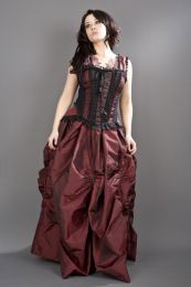 Jasmin overbust corset with straps in burgundy taffeta
