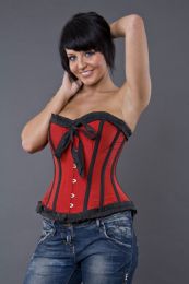 Lily overbust steel boned corset in red taffeta