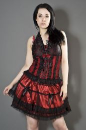 Lolita burlesque mini skirt in red satin and black mesh overlay