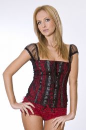 Lucy gothic top in red cotton and black lace overlay