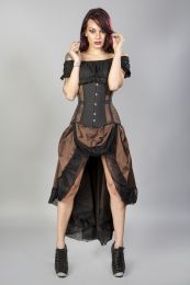 Morgana underbust steel boned corset in burgundy satin flock with black lace details