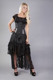 Morgana underbust steel boned corset in burgundy satin flock with black lace details