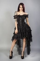 Ophelie burlesque corset dress in brown stripe brocade black lace 