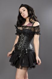 Rock underbust corset with studs in brown matte vinyl