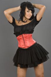 Sexy waspie hook and eye underbust corset in red satin