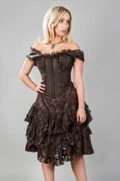 Sophia knee length corset dress in brown stripe brocade