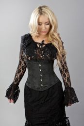 Sophisticated double steel boned underbust corset in black blossom brocade