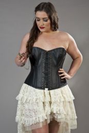 Steampunk overbust plus size corset in black matte vinyl
