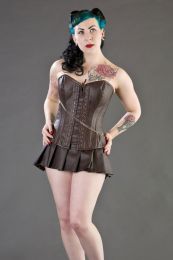 Steampunk overbust corset in brown matte vinyl