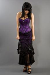 Vanity victorian gothic maxi skirt in purple cotton and black lace overlay