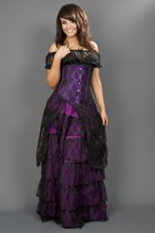 Victorian gothic maxi skirt in purple cotton and black lace overlay