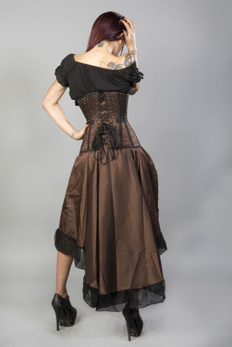 Rock underbust corset with studs in brown matte vinyl