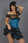 Candy steel boned underbust corset waist cincher in turquoise satin