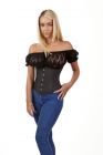 Candy underbust steel boned waist training corset in black taffeta