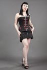 Cirque de Nuit overbust punk rock corset in black twill and red motif