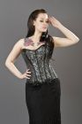 Daisy overbust fashion corset in silver scroll brocade