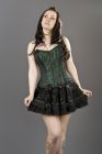 Daisy overbust lace up corset in green scroll brocade