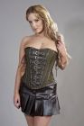 Dominatrix overbust steampunk corset in green olive twill and brown matte