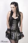 Gemini underbust steampunk corset in black taffeta with front zip and straps