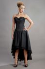 Geneva hi-low prom corset dress in black taffeta and black mesh overlay