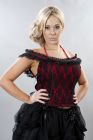 Jessie gothic top in red lycra and black lace overlay