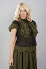 Katie victorian frilled shirt in olive green chiffon and black lace