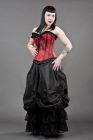 Lily overbust steel boned corset in red satin and black petals