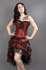 Lily overbust steel boned corset in red satin and black lace overlay