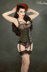 Officer underbust waist training corset in olive green twill and black matte