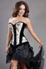 Petra overbust steel boned corset in cream satin flock