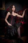 Petra overbust steel boned corset in red scroll brocade