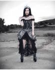 Versailles corset dress silver king brocade, and black lace, with lace frills and ribbon detail. 