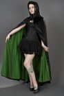 Gothic hooded cape in black velvet with green satin lining