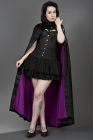 Gothic hooded cape in black velvet and purple satin lining