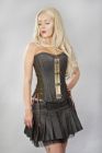 Vintage overbust steampunk corset in coffee brown matte vinyl and olive twill