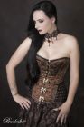 Warrior overbust steampunk corset in brown brocade and brown matte hip panels