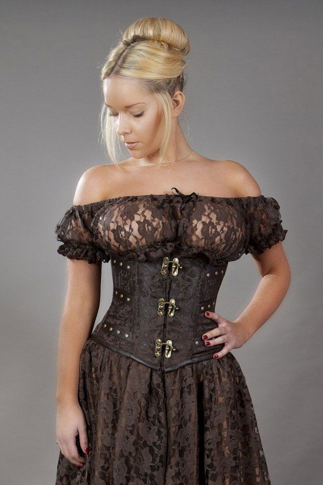 C-Lock underbust steampunk corset in brown king brocade