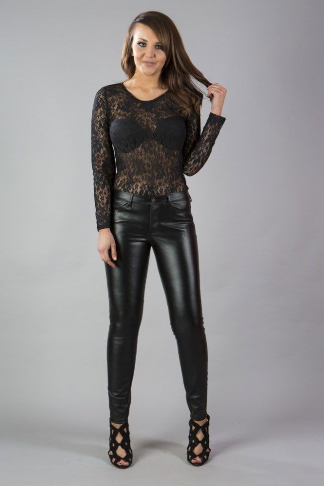 Sale > skinny faux leather trousers > in stock