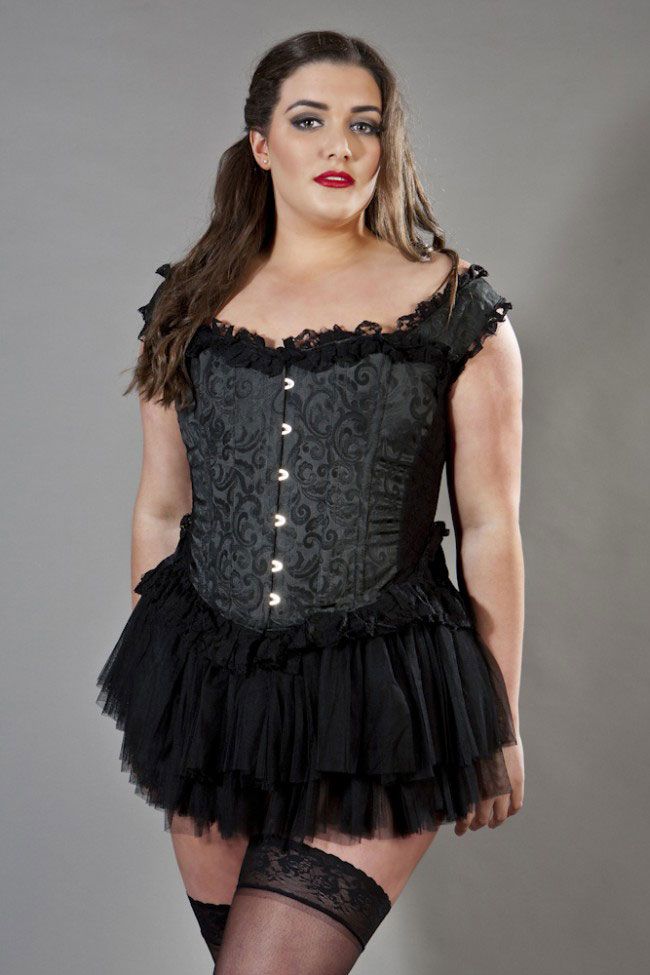 Plus Size Black Brocade Steampunk Overbust Corset Tutu Skirt