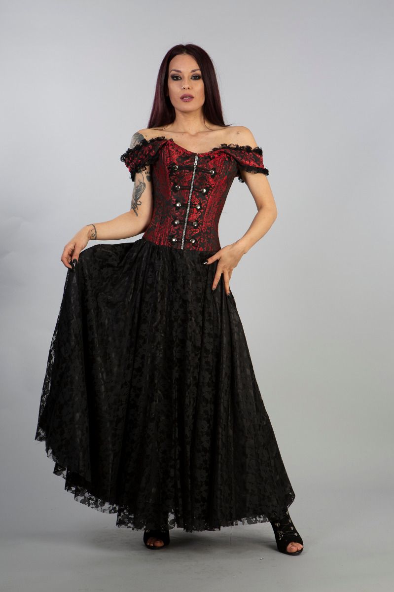 Paula victorian corset dress in red king brocade